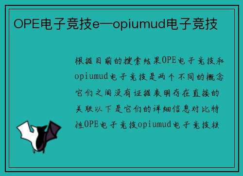 OPE电子竞技e—opiumud电子竞技